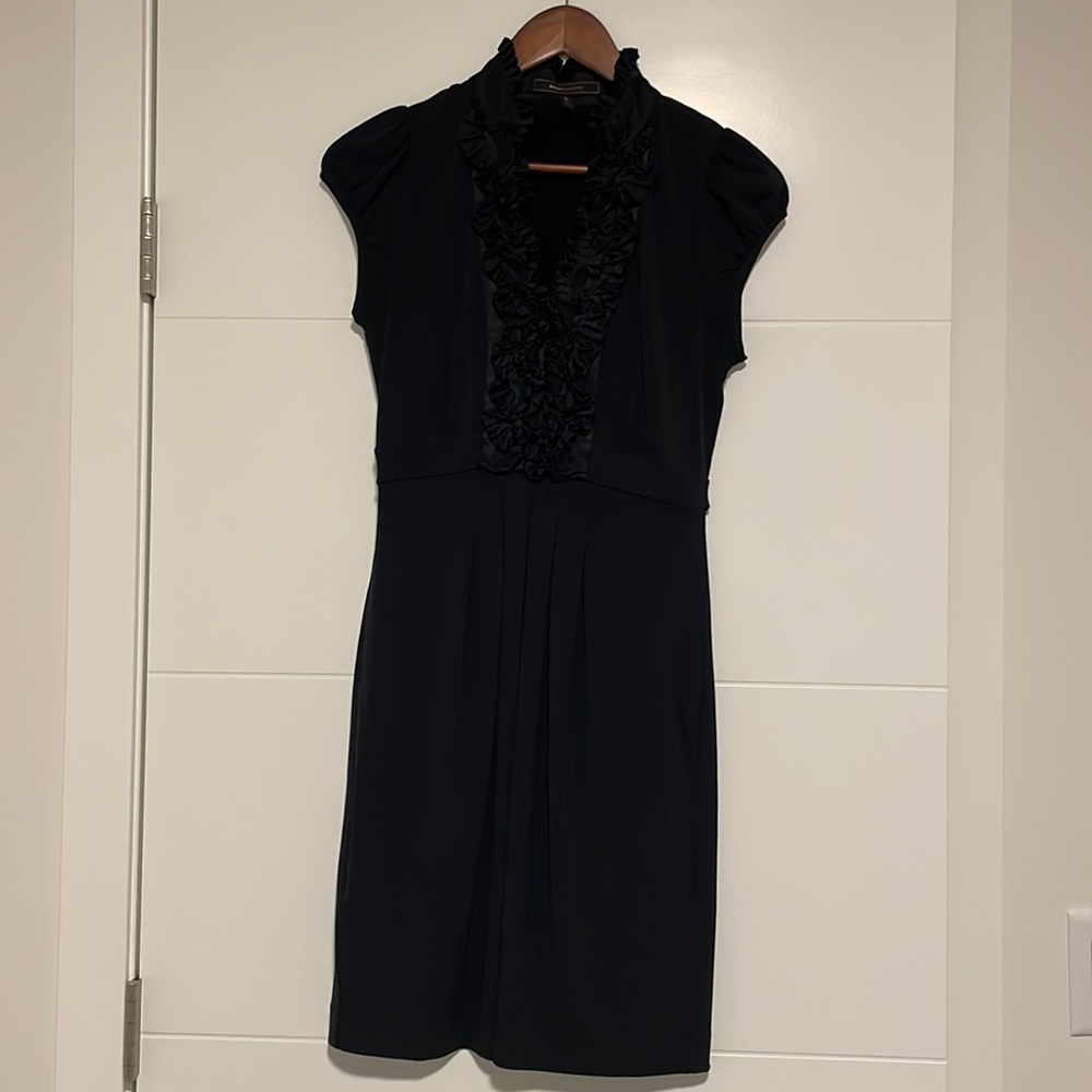 BCBGMAXAZRIA Black Ruffle Silk Dress